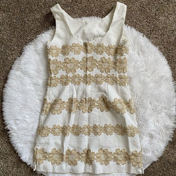 Lilly Pulitzer Tank Dress FLAW White Metallic Gold Floral Womens Size 2 - Picture 2 of 12